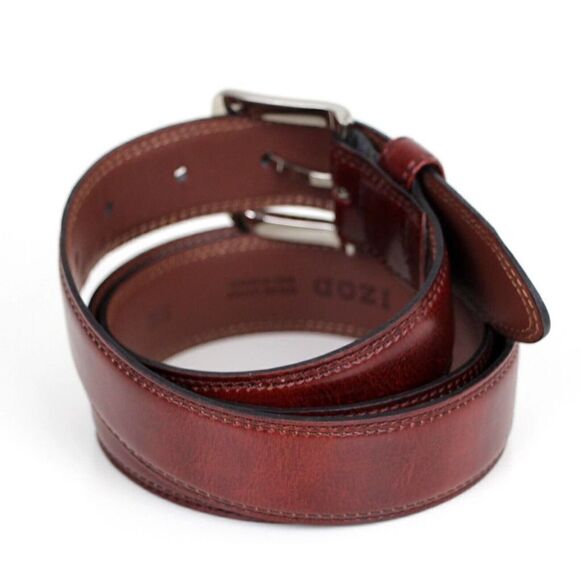 IZOD BROWN GENUINE LEATHER 1 3/8"Wd STITCH CASUAL DRESS MEN'S BELT Sz 38/95 (B86 - Picture 5 of 14